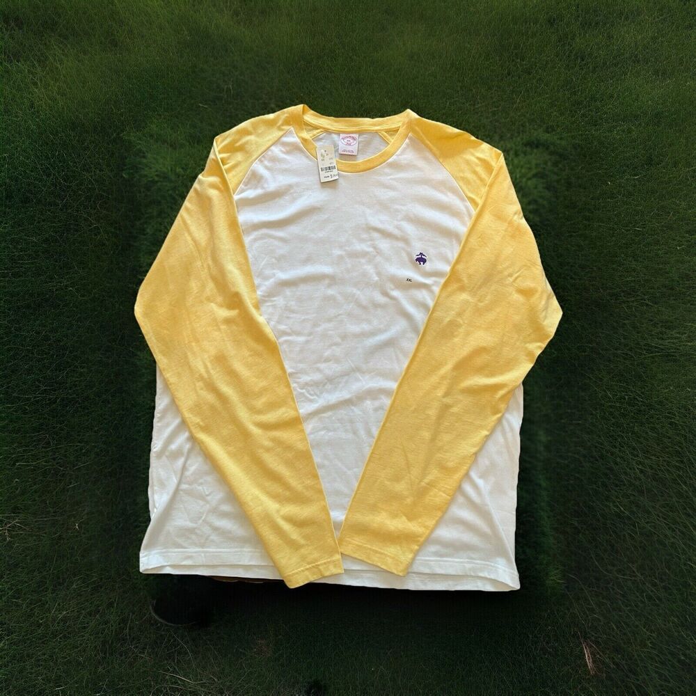 Brooks Brothers Long Sleeve Baseball Tee Men’s Size XXL NWT Yellow & White